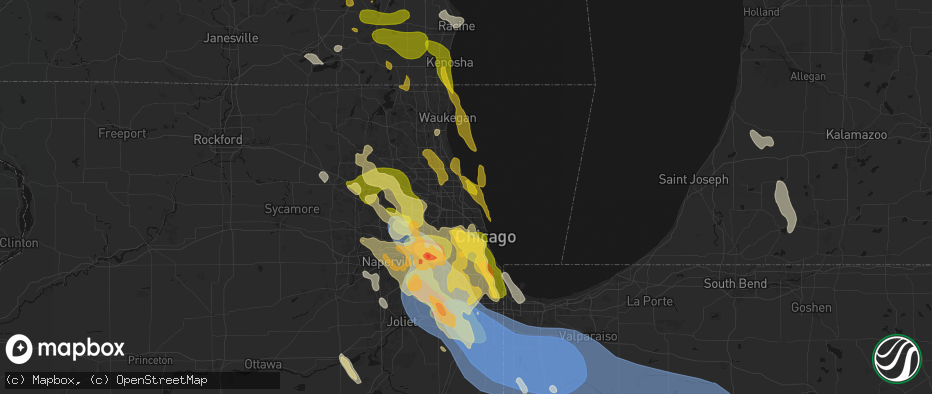Hail map in Skokie, IL on July 27, 2026