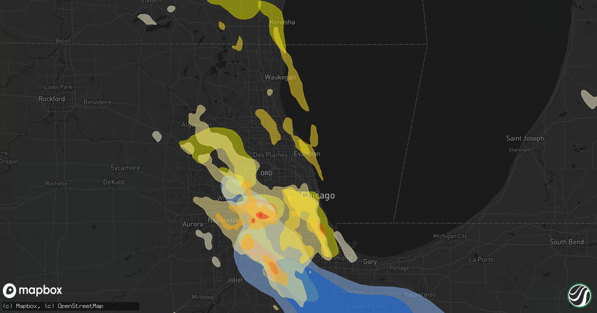 Hail map in Skokie, IL on July 27, 2026
