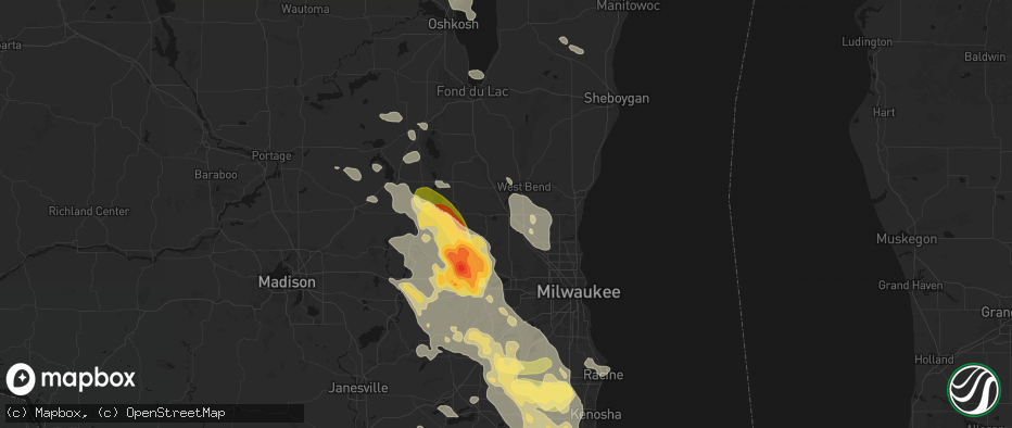 Hail map in Slinger, WI on July 27, 2026