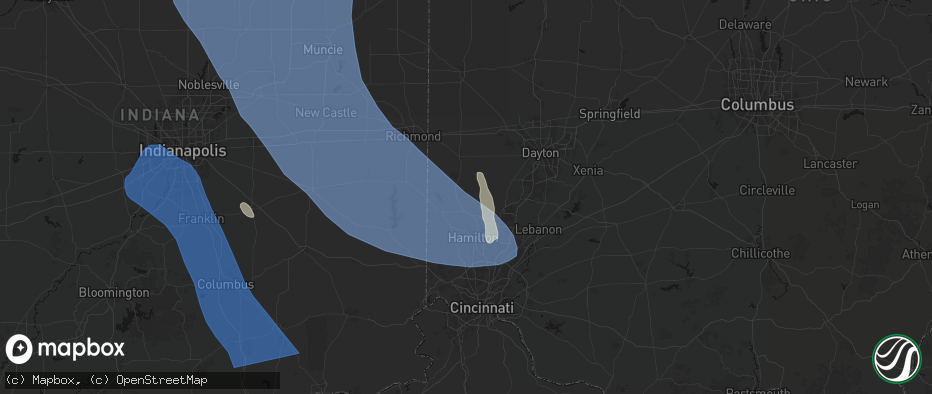 Hail map in Somerville, OH on July 27, 2026