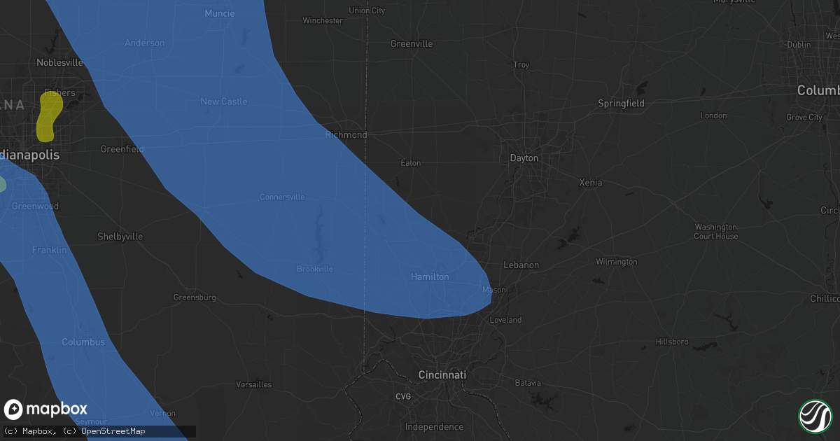 Hail map in Somerville, OH on July 27, 2026