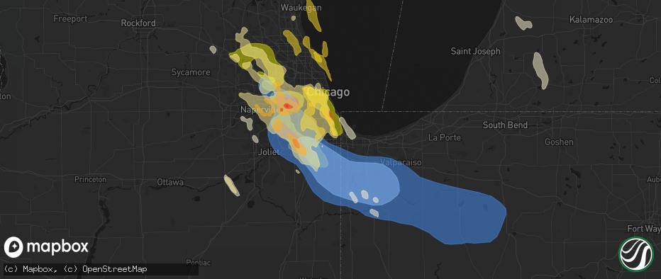 Hail map in South Holland, IL on July 27, 2026
