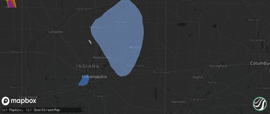 Hail map in Springport, IN on July 27, 2026