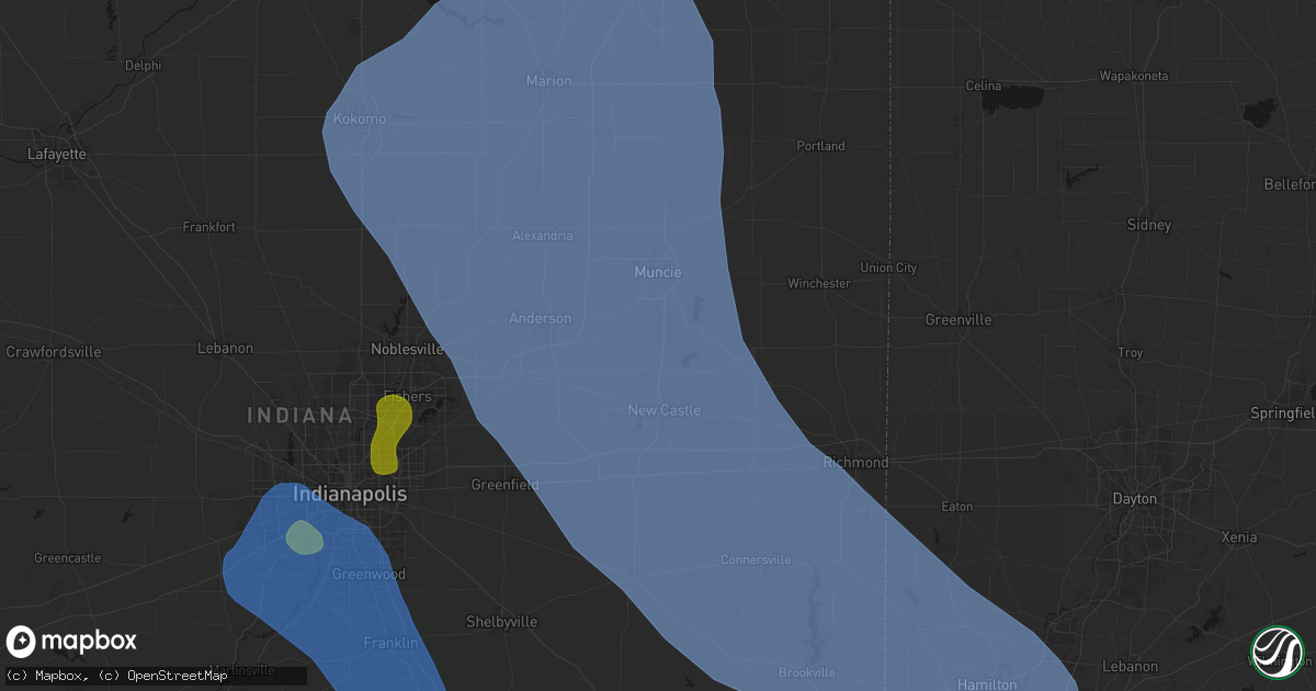 Hail map in Springport, IN on July 27, 2026