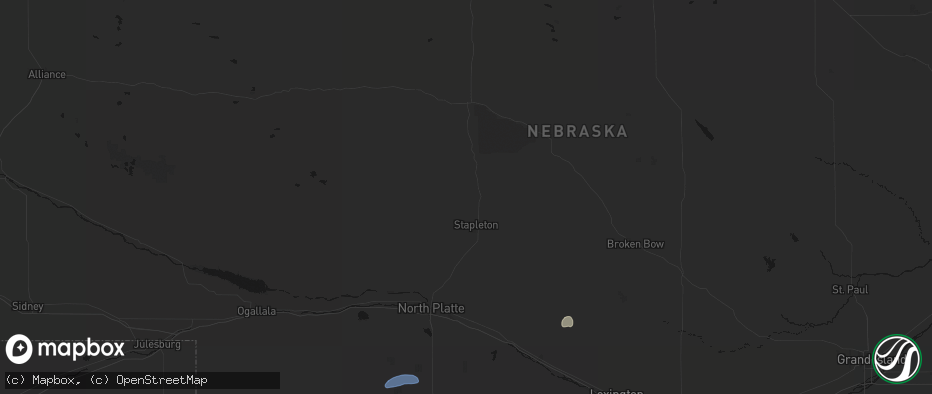 Hail map in Stapleton, NE on July 27, 2026