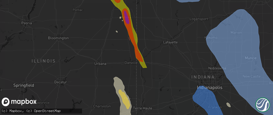 Hail map in State Line, IN on July 27, 2026