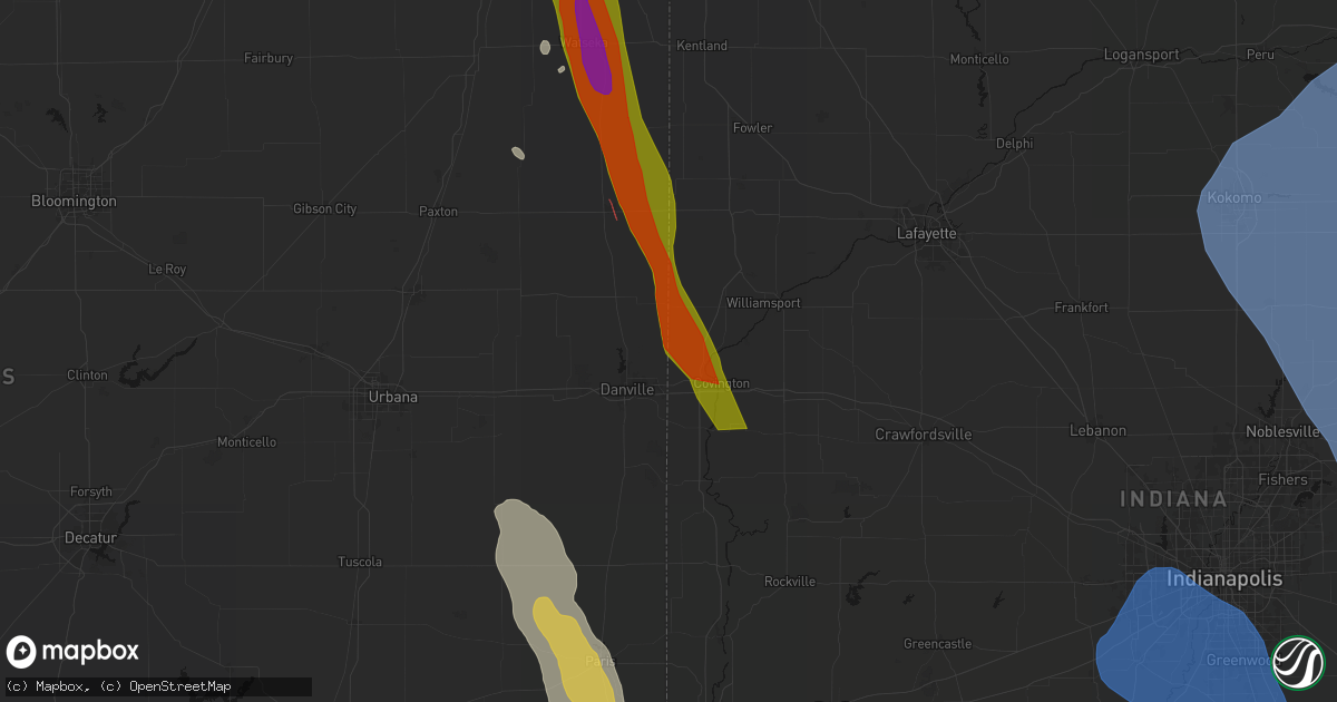 Hail map in State Line, IN on July 27, 2026