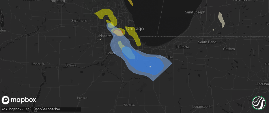 Hail map in Steger, IL on July 27, 2026