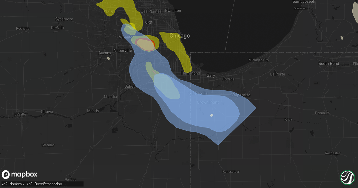 Hail map in Steger, IL on July 27, 2026