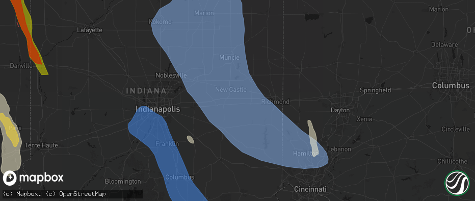 Hail map in Straughn, IN on July 27, 2026