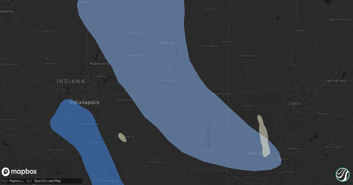 Hail map in Straughn, IN on July 27, 2026