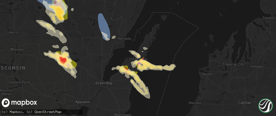 Hail map in Sturgeon Bay, WI on July 27, 2026