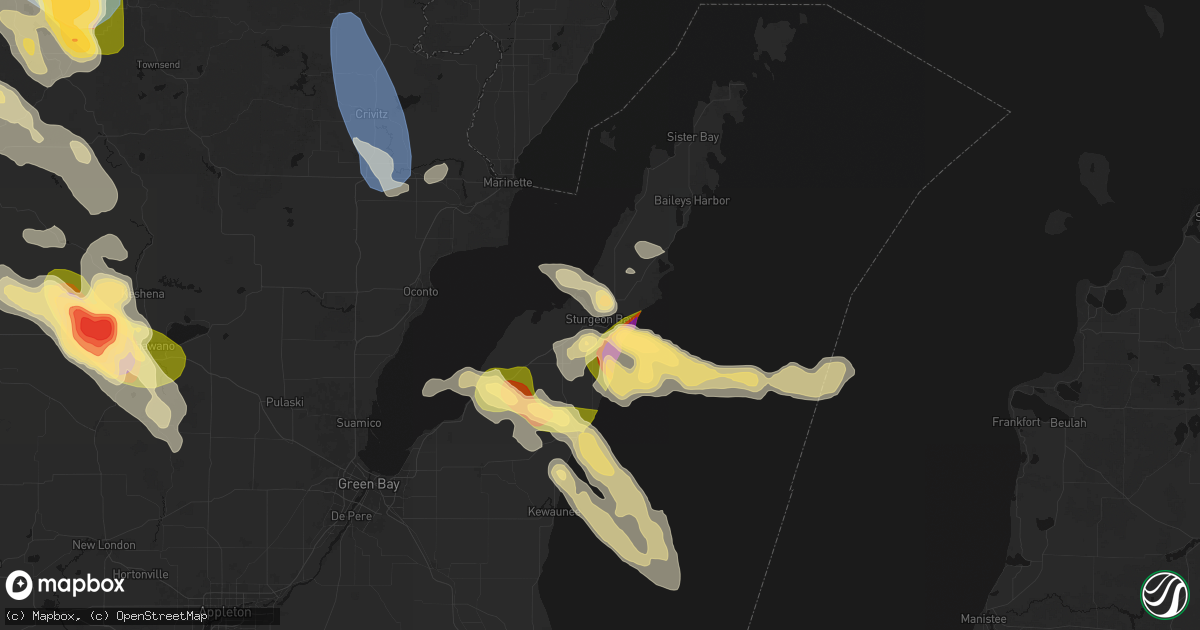 Hail map in Sturgeon Bay, WI on July 27, 2026