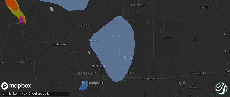 Hail map in Summitville, IN on July 27, 2026