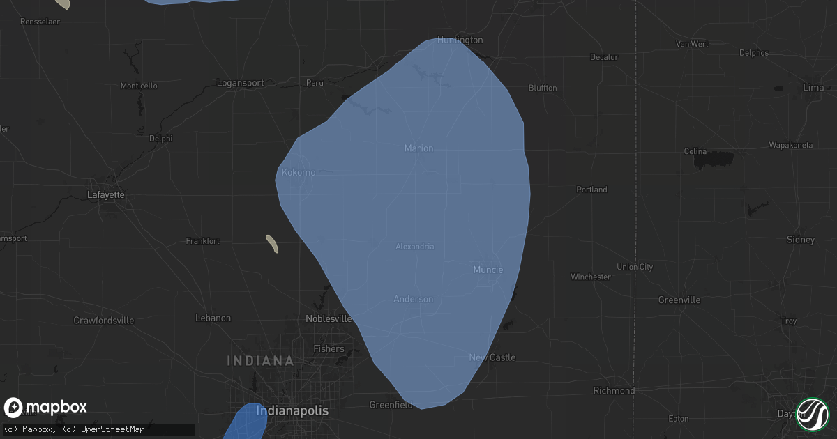 Hail map in Summitville, IN on July 27, 2026