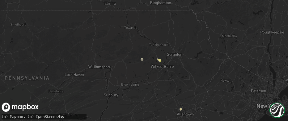 Hail map in Sweet Valley, PA on July 27, 2026