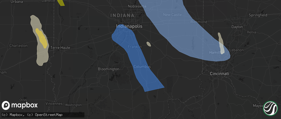 Hail map in Taylorsville, IN on July 27, 2026