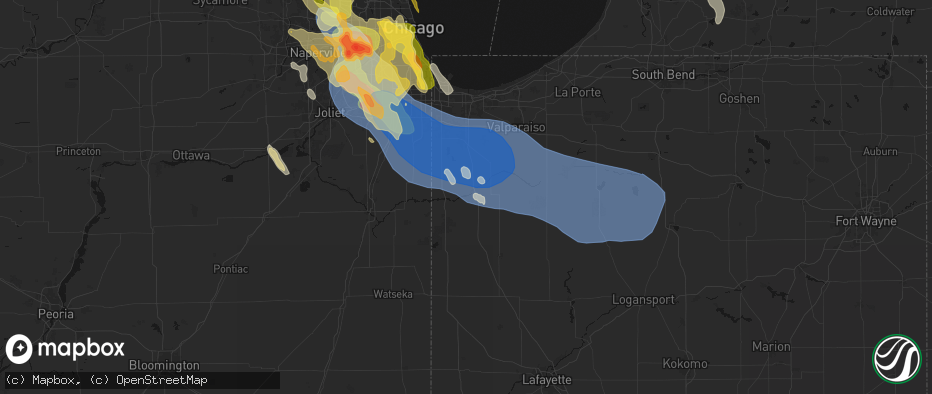 Hail map in Thayer, IN on July 27, 2026