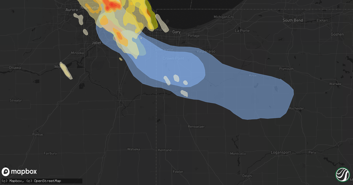 Hail map in Thayer, IN on July 27, 2026
