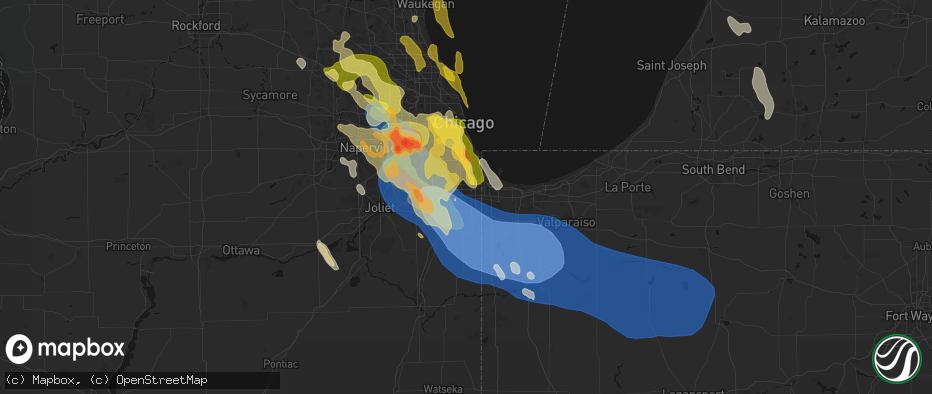 Hail map in Thornton, IL on July 27, 2026