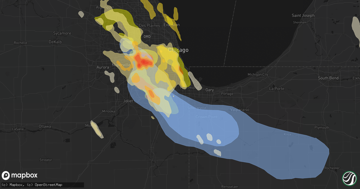 Hail map in Thornton, IL on July 27, 2026