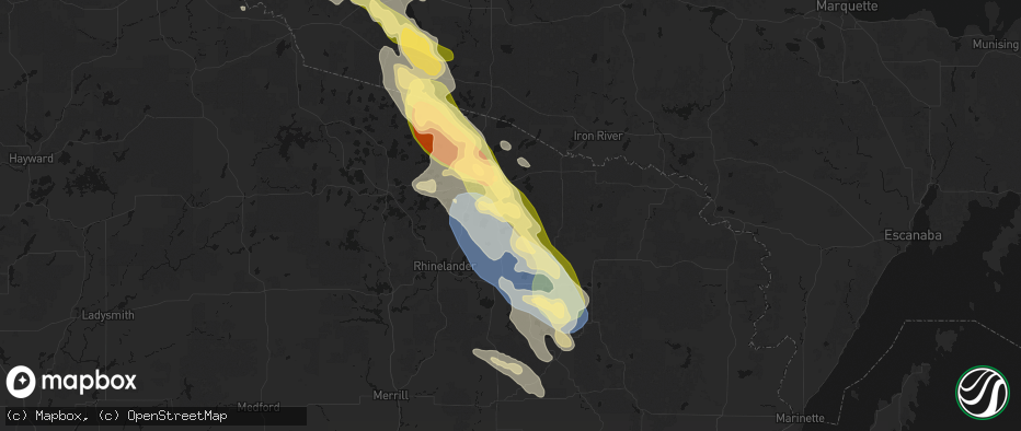 Hail map in Three Lakes, WI on July 27, 2026