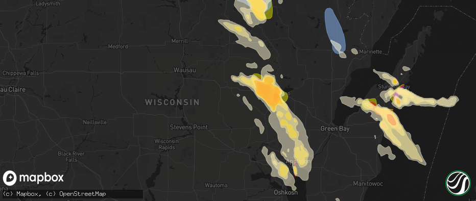 Hail map in Tigerton, WI on July 27, 2026