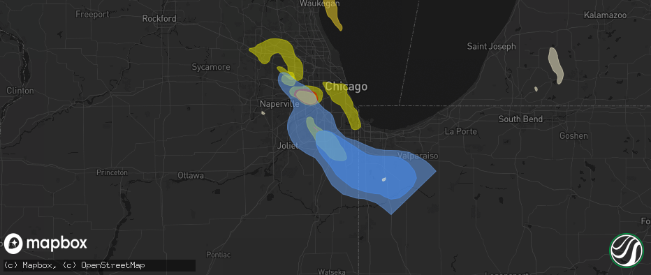 Hail map in Tinley Park, IL on July 27, 2026
