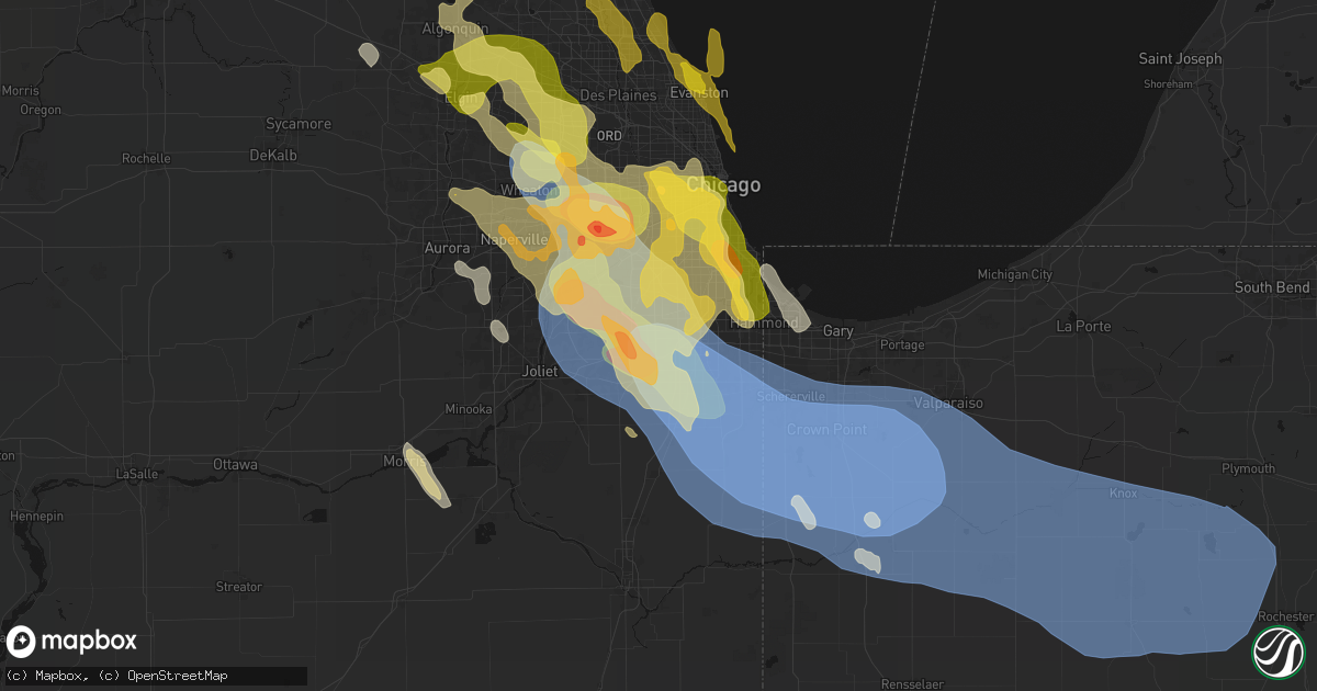 Hail map in Tinley Park, IL on July 27, 2026