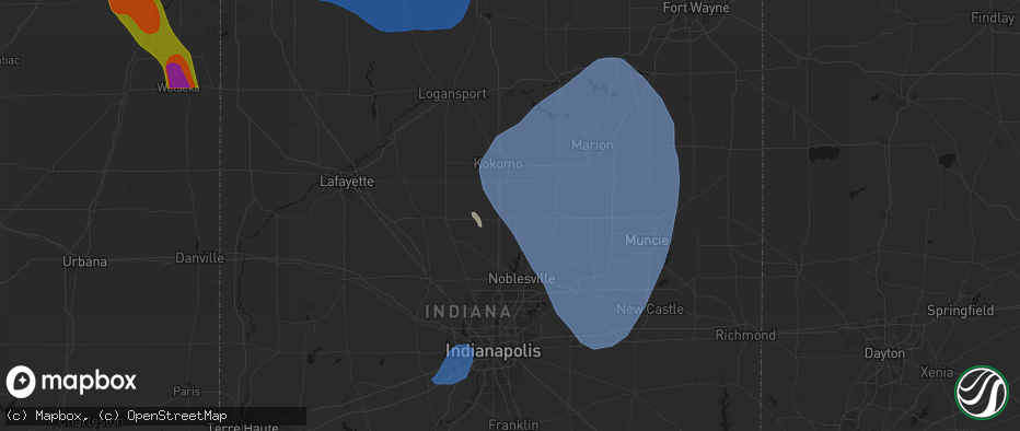 Hail map in Tipton, IN on July 27, 2026
