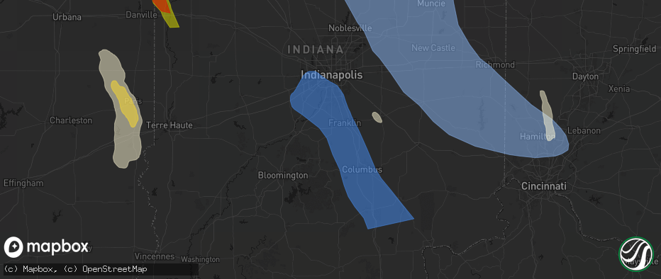 Hail map in Trafalgar, IN on July 27, 2026