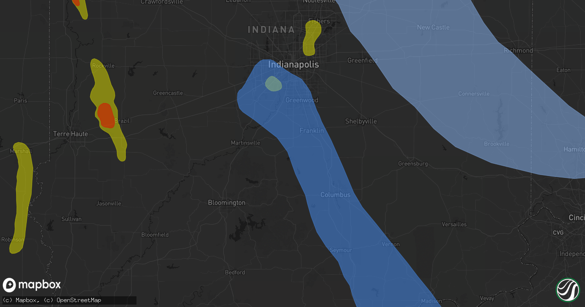 Hail map in Trafalgar, IN on July 27, 2026