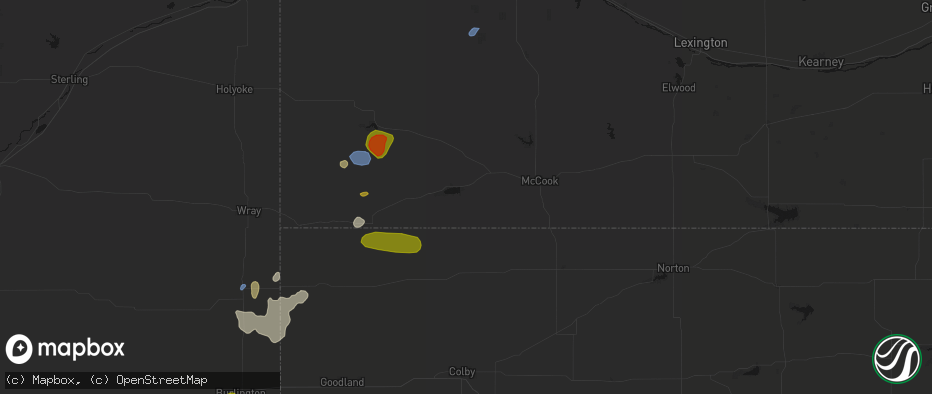 Hail map in Trenton, NE on July 27, 2026