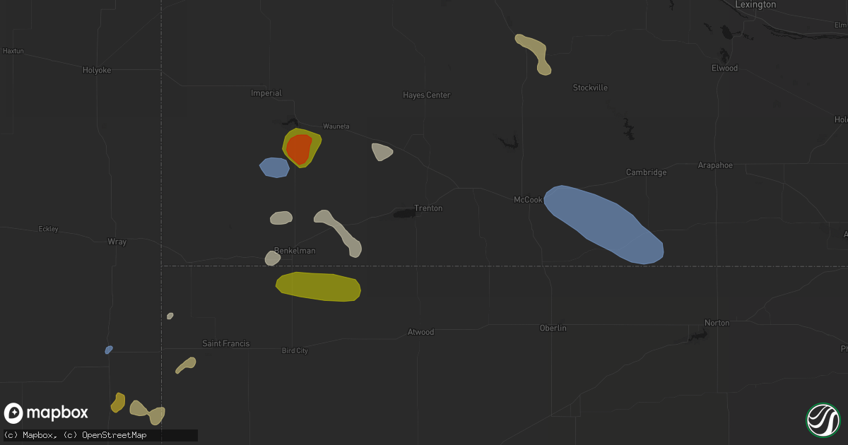 Hail map in Trenton, NE on July 27, 2026