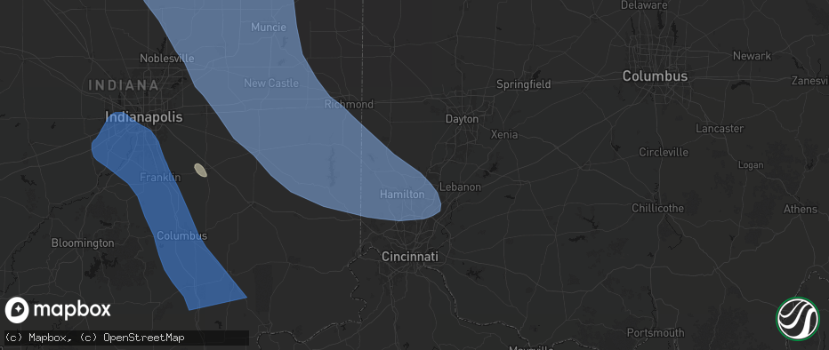 Hail map in Trenton, OH on July 27, 2026