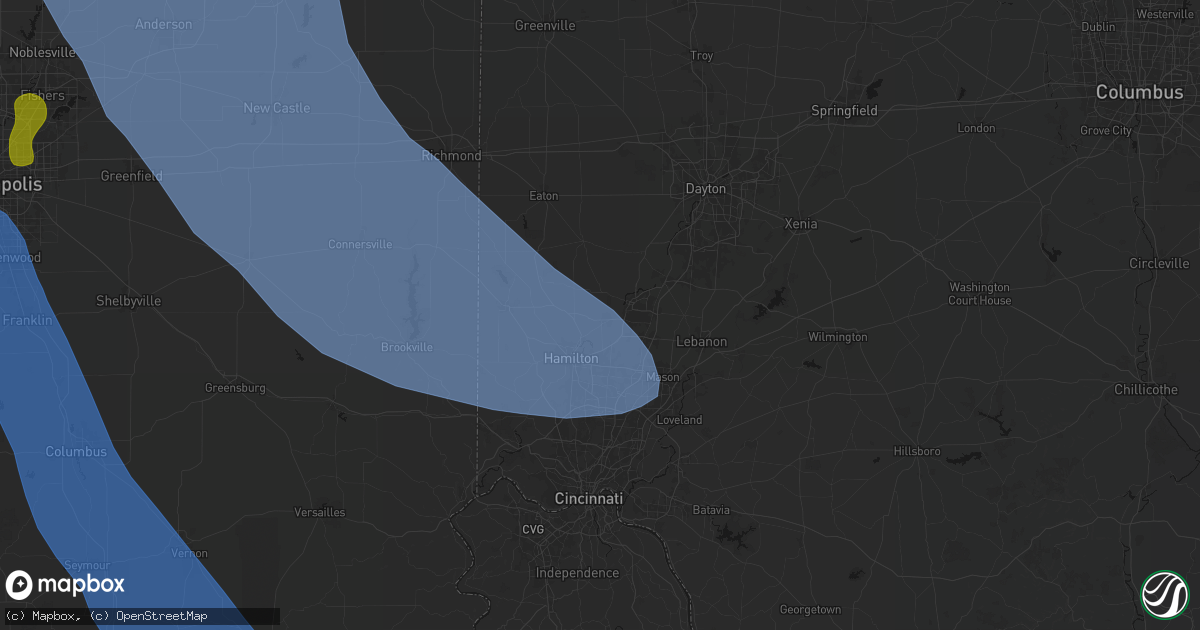 Hail map in Trenton, OH on July 27, 2026