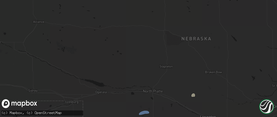 Hail map in Tryon, NE on July 27, 2026
