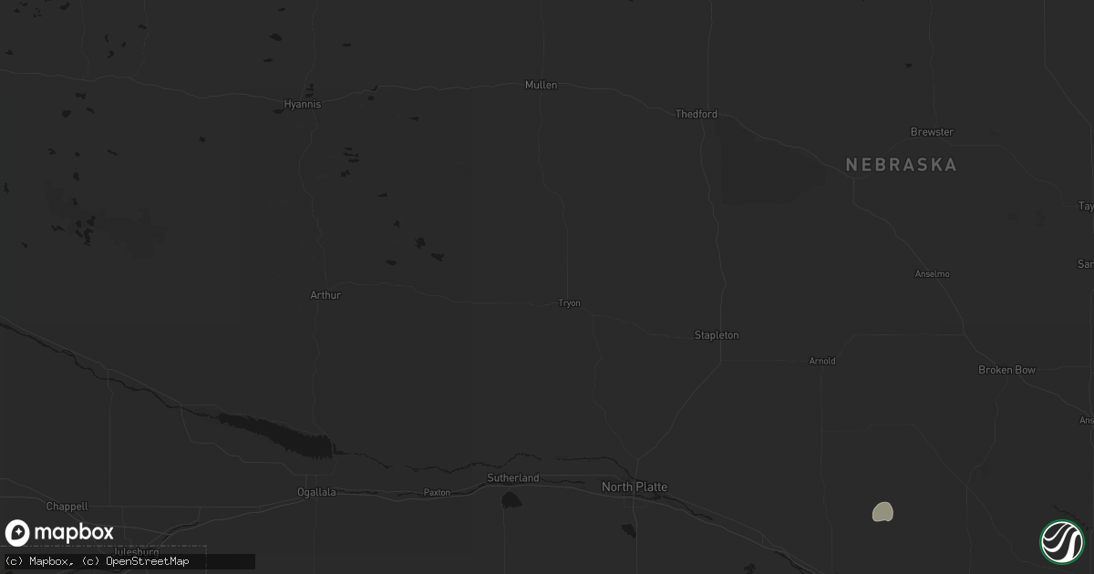 Hail map in Tryon, NE on July 27, 2026