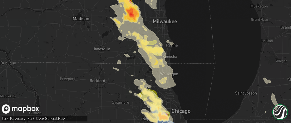 Hail map in Twin Lakes, WI on July 27, 2026