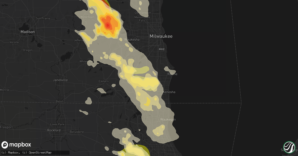 Hail map in Union Grove, WI on July 27, 2026