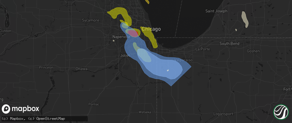 Hail map in University Park, IL on July 27, 2026