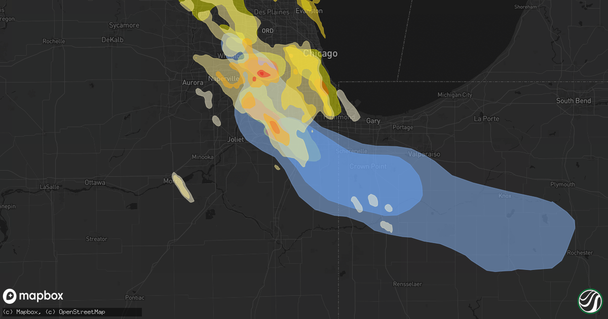 Hail map in University Park, IL on July 27, 2026