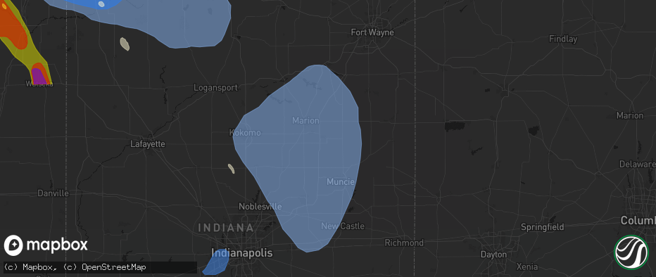 Hail map in Upland, IN on July 27, 2026