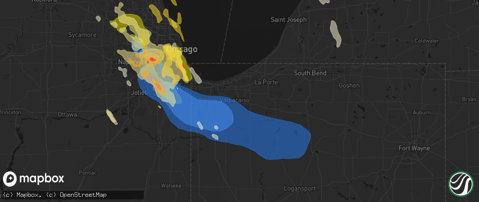 Hail map in Valparaiso, IN on July 27, 2026