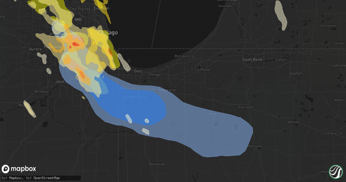 Hail map in Valparaiso, IN on July 27, 2026