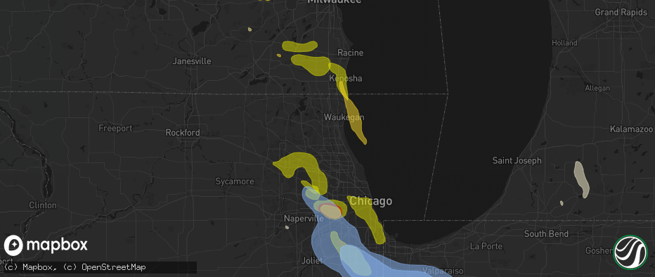 Hail map in Vernon Hills, IL on July 27, 2026