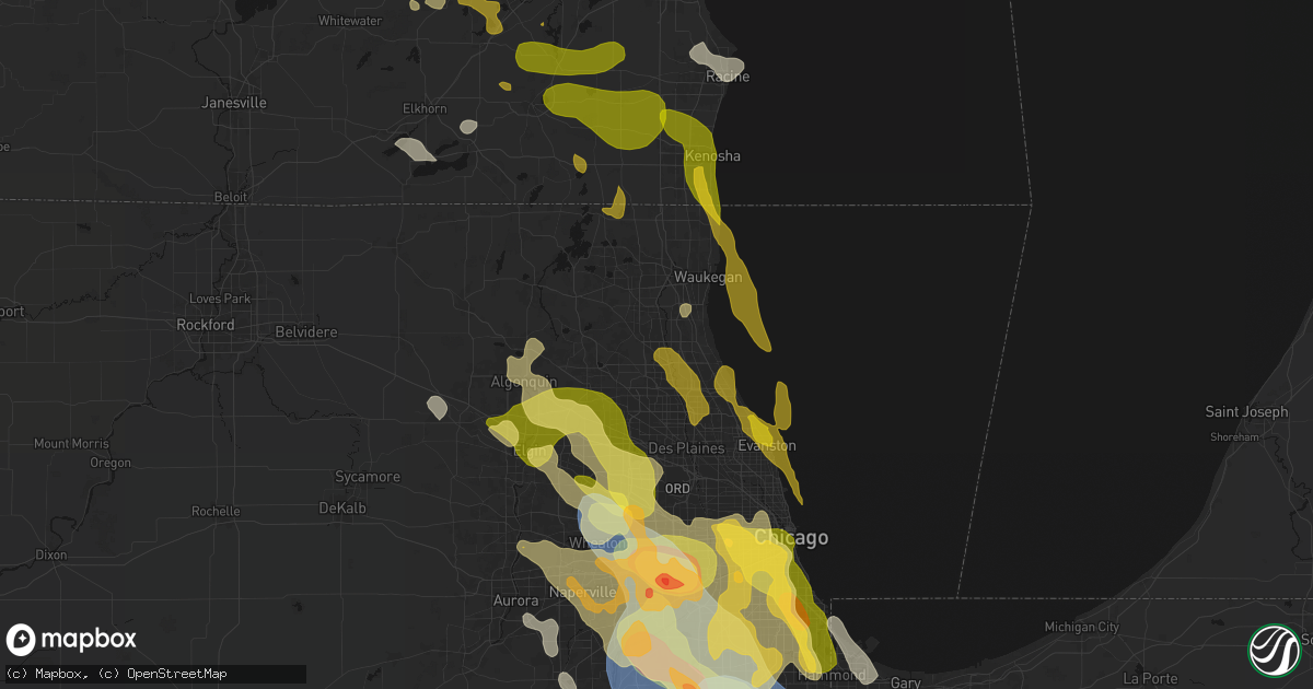 Hail map in Vernon Hills, IL on July 27, 2026