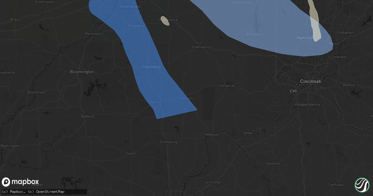 Hail map in Vernon, IN on July 27, 2026
