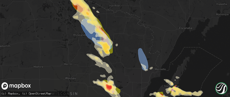 Hail map in Wabeno, WI on July 27, 2026