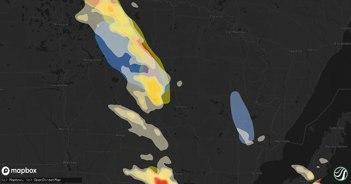 Hail map in Wabeno, WI on July 27, 2026